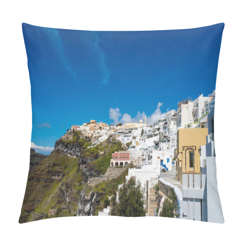 Personality   White Houses On Hill Against Blue Sky In Greek Island  Pillow Covers