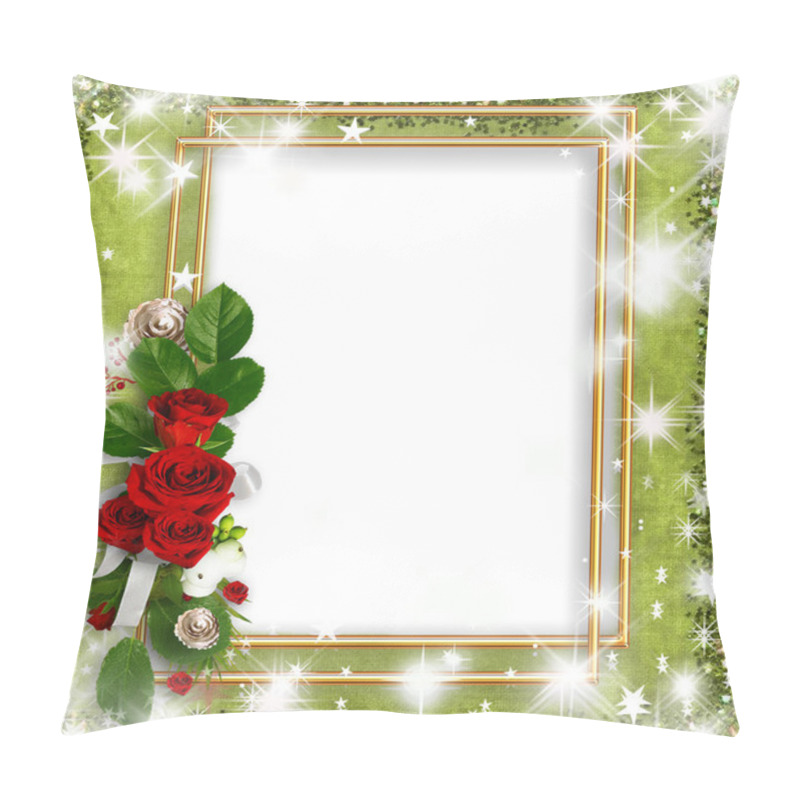 Personality  Beautiful Card With Roses, A Gold Framework For Your Work. Pillow Covers