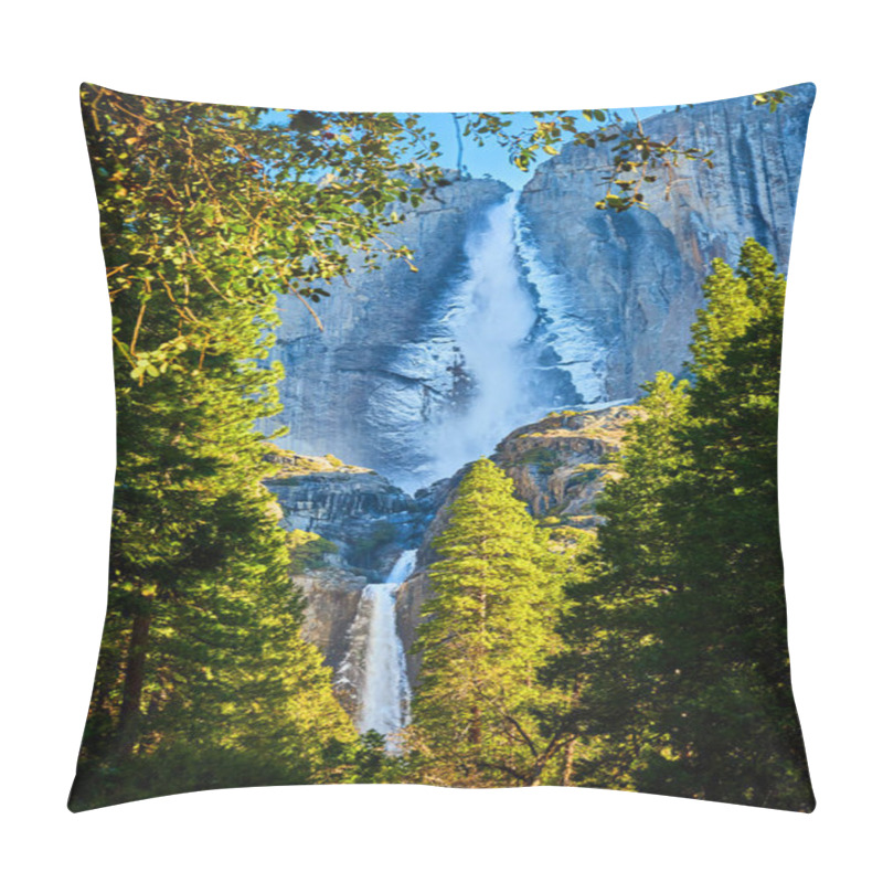 Personality  Image Of Pine Trees Surround Cliffs With Frosty Yosemite Falls In National Park Of California Pillow Covers