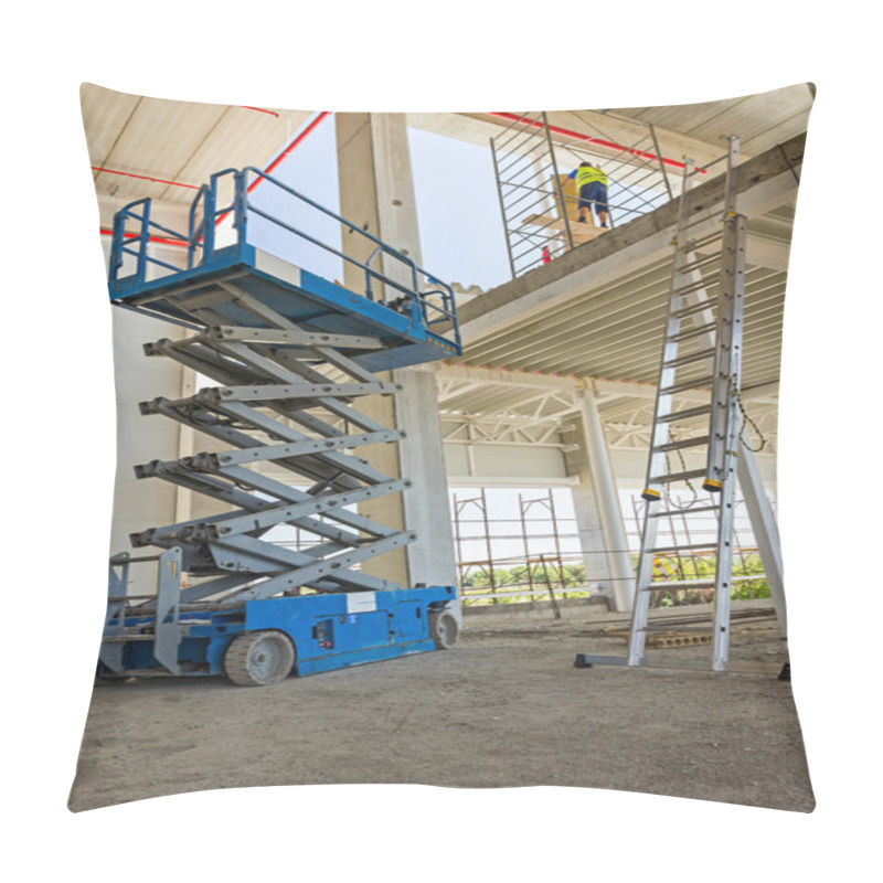 Personality  Scissor Lift Platform On A Construction Site. Pillow Covers