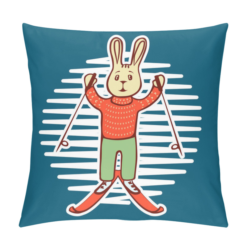 Personality  Hare Skiing Doodle Pillow Covers