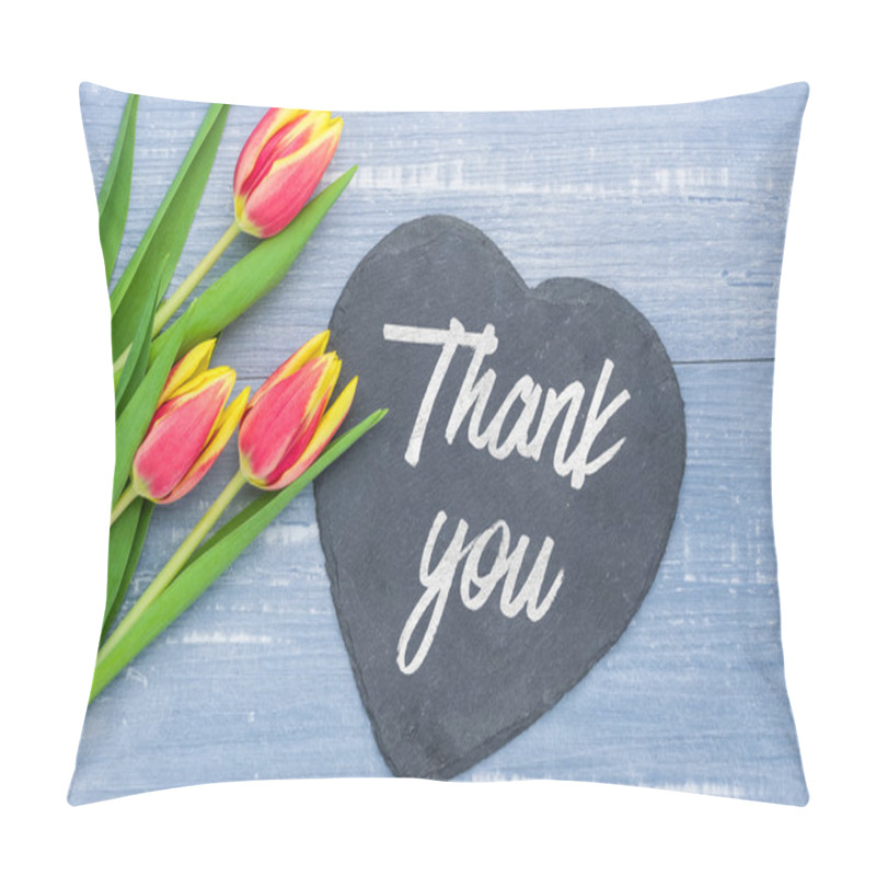 Personality  Thank You Written On A Heart-shaped Sign Pillow Covers