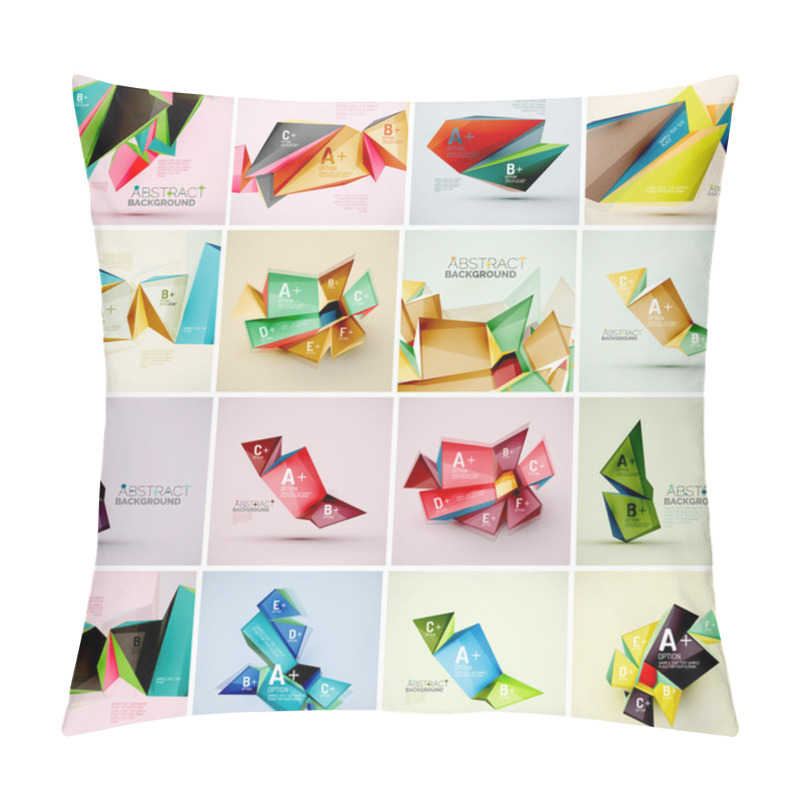 Personality  Set Of Triangle Geometric 3d Forms. Modern Info Banner Abstract Backgrounds Pillow Covers