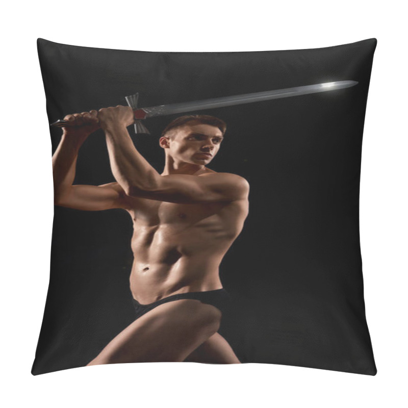 Personality  Warrior Fight With Sword Isolated On Black. Pillow Covers