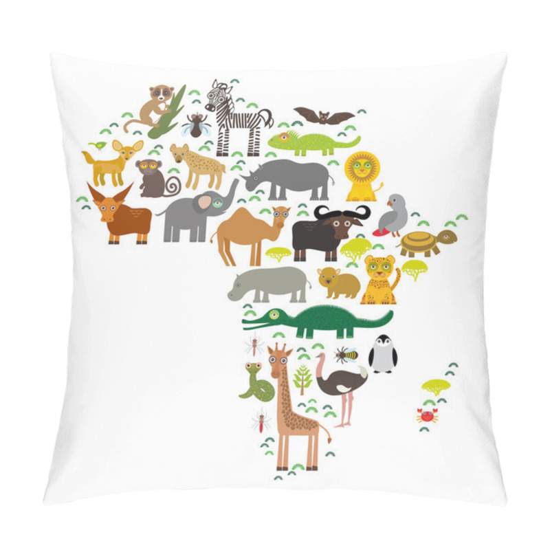 Personality  Animal Africa: Parrot Hyena Rhinoceros Zebra Hippopotamus Crocodile Turtle Elephant Mamba Snake Camel Mosquito Tsetse Ostrich Lemur Chameleon Monkey Fennec Fox Leo Leopard Giraffe Buffalo Penguin. Vec Pillow Covers