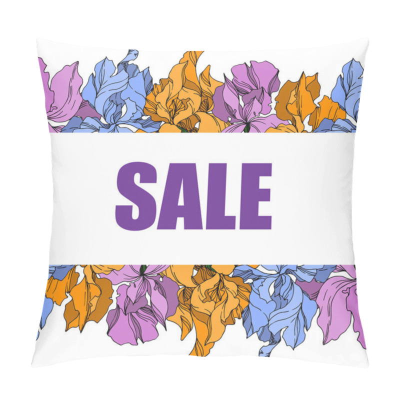 Personality  Vector Iris Floral Botanical Flowers. Black And White Engraved I Pillow Covers