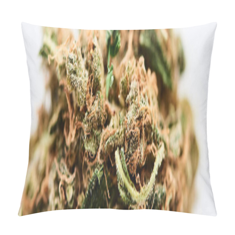 Personality  Close Up View Of Natural Marijuana Bud Isolated On White, Panoramic Shot Pillow Covers