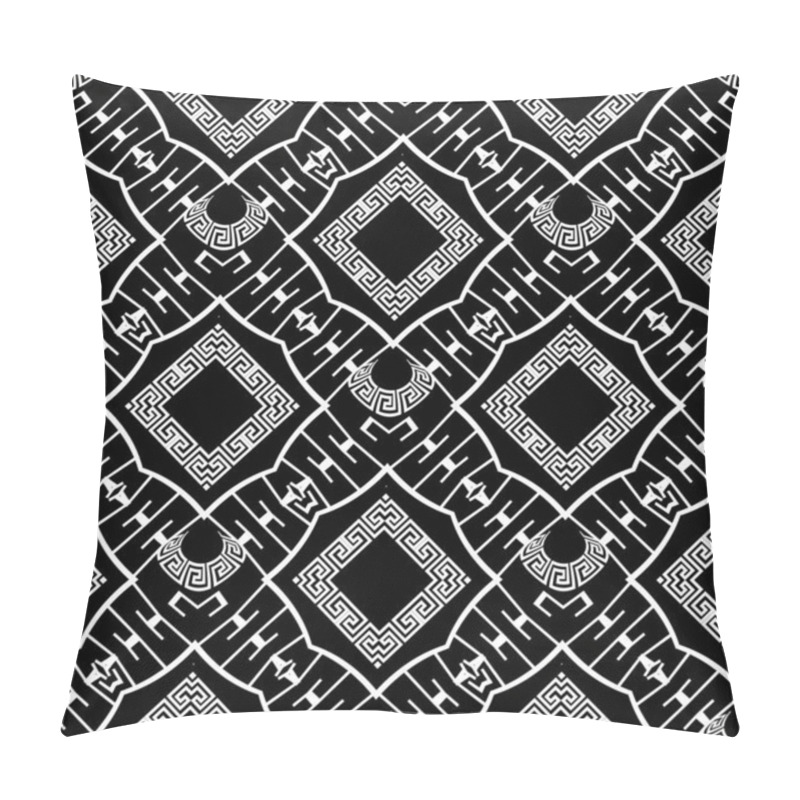 Personality  Greek Vector Seamless Pattern. Ornamental Geometric Ethnic Tribal Style Monochrome Background. Repeat Abstract Trendy Black And White Backdrop. Geometric Modern Ornate Greek Key Meanders Ornaments Pillow Covers