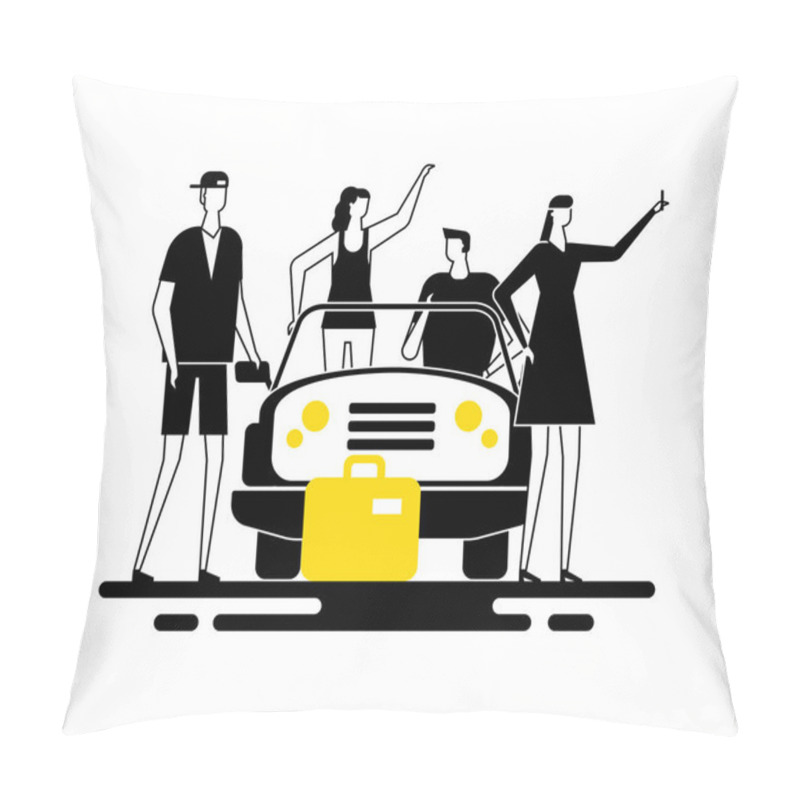 Personality  Road Trip - Modern Flat Design Style Illustration Pillow Covers