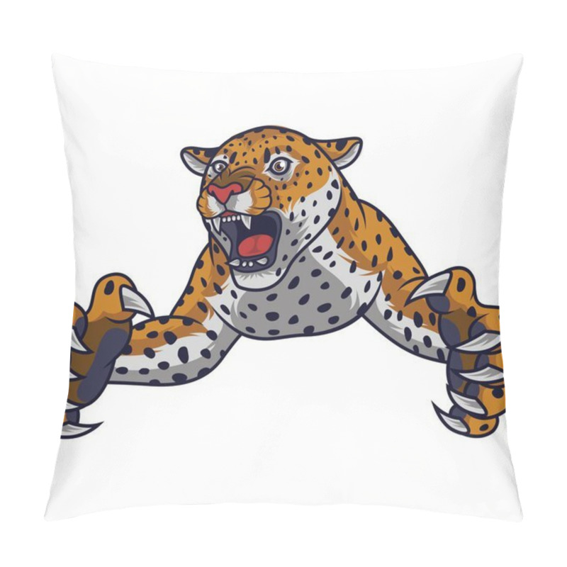 Personality  Vector Illustration Of Angry Leaping Leopard Pillow Covers