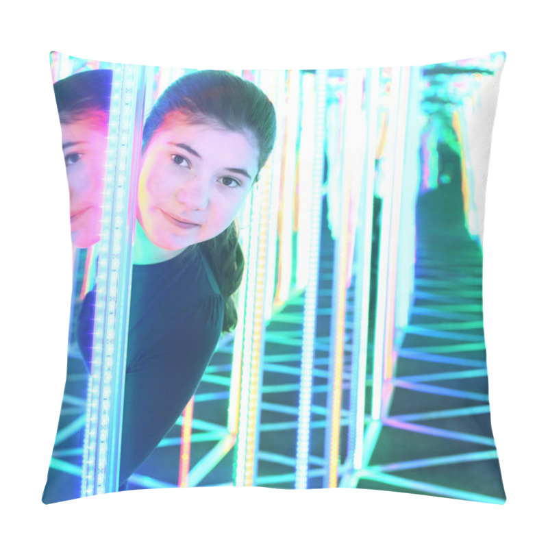 Personality  Girl In Mirror Maze Try To Find Way Out Pillow Covers