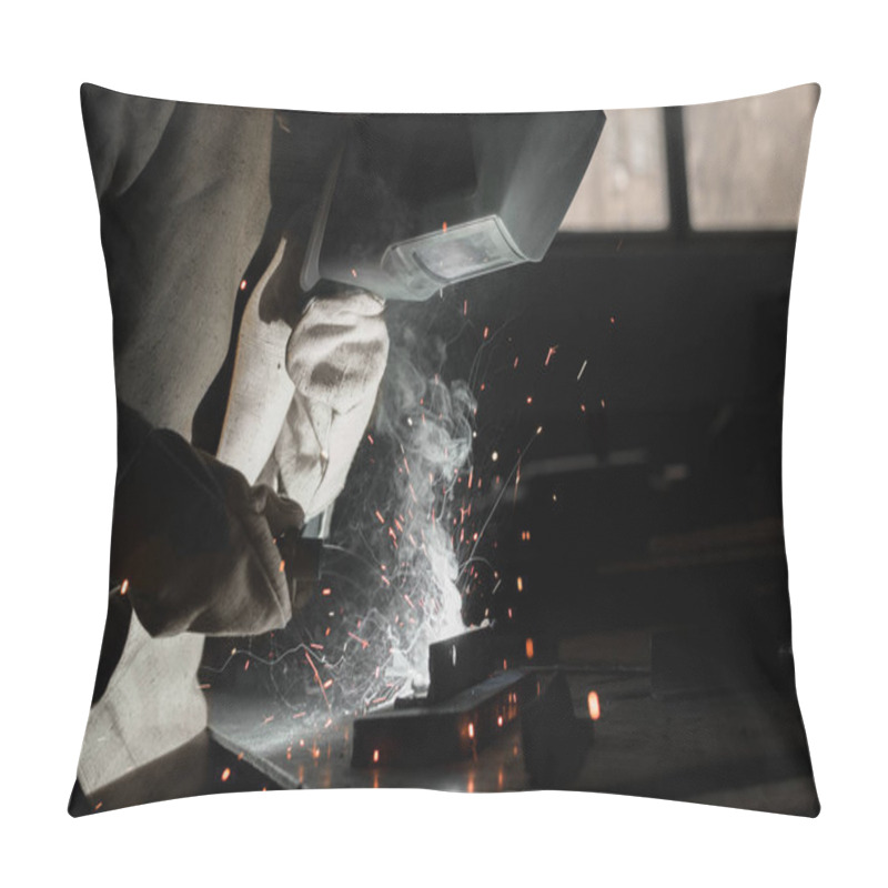 Personality  Worker In Protection Mask Welding Metal At Factory  Pillow Covers