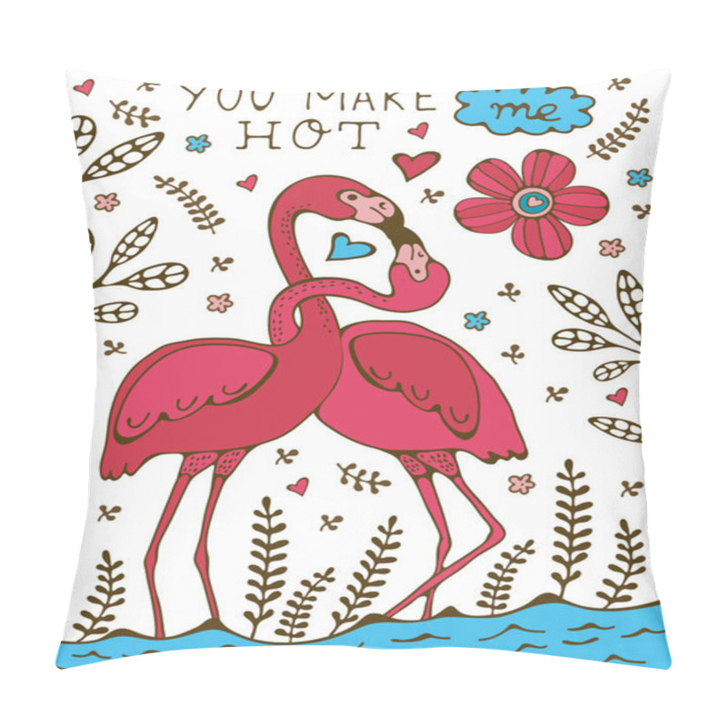 Personality  You Make Me Hot. Flamingo Couple Kissing Romantic Poster Pillow Covers