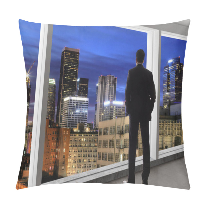 Personality  Middle Aged Businessman Looking Out A Bright Office Window And Thinking In City Of LA Pillow Covers