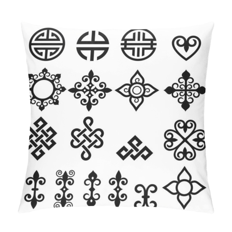 Personality  Mongolian Traditional Vector Design Elements Set With Symbols, Flowers, And Geometric Or Celtic Shapes, Oriental Folk Art Style Patterns Collection Pillow Covers