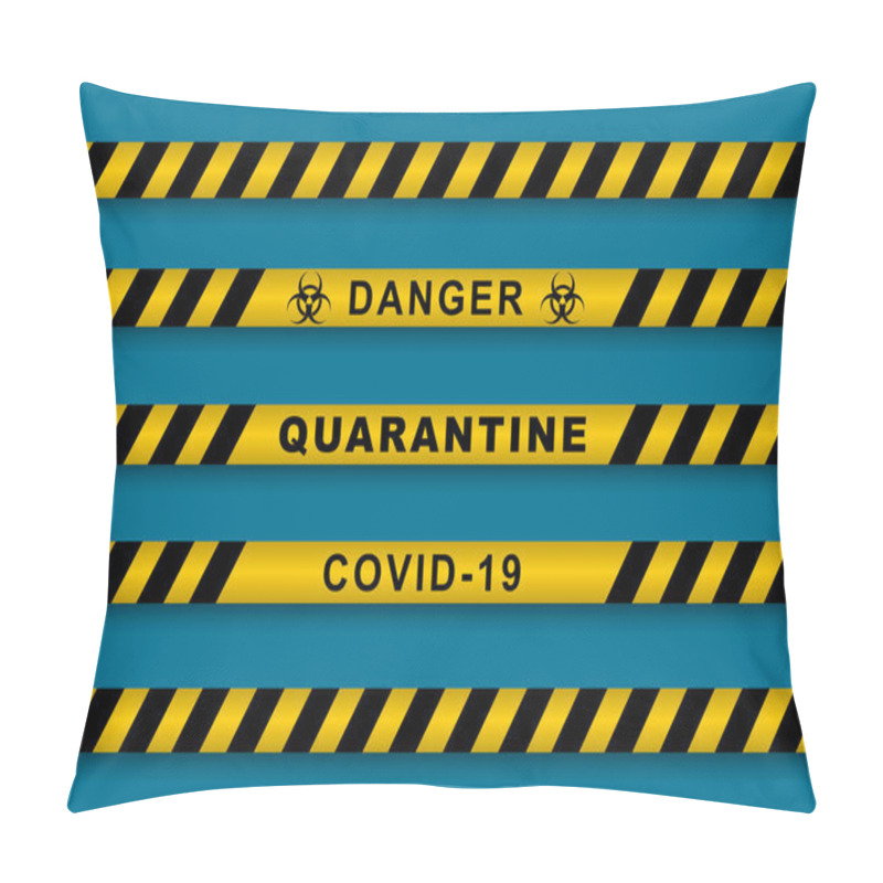 Personality  Warning Covid-2019 Stripes For Design, Banners, Advertisment And Social Media. Vector Yellow And Black Stripes With Warnings. Danger, Biohazard, Coronavirus, Quarantine, Prevention. Pillow Covers