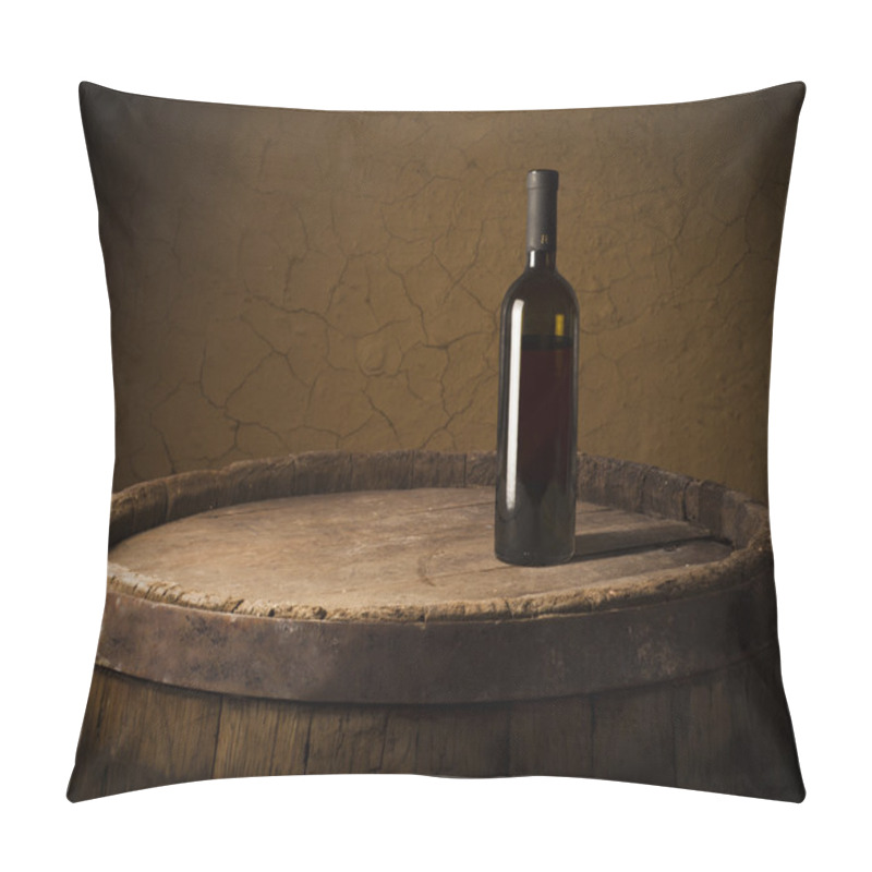 Personality  Still Life With Wine Bottles, Glasses And Oak Barrels. Pillow Covers