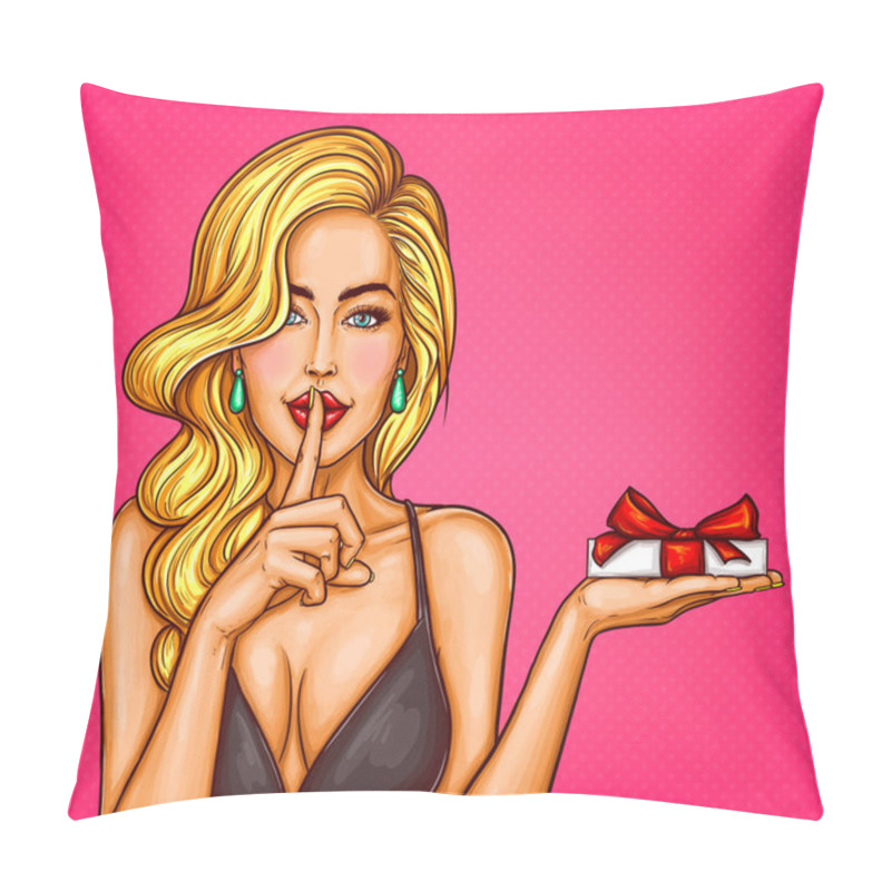 Personality  Vector Pop Art Illustration Of A Sexy Girl With Gift Box In Hand. Pillow Covers