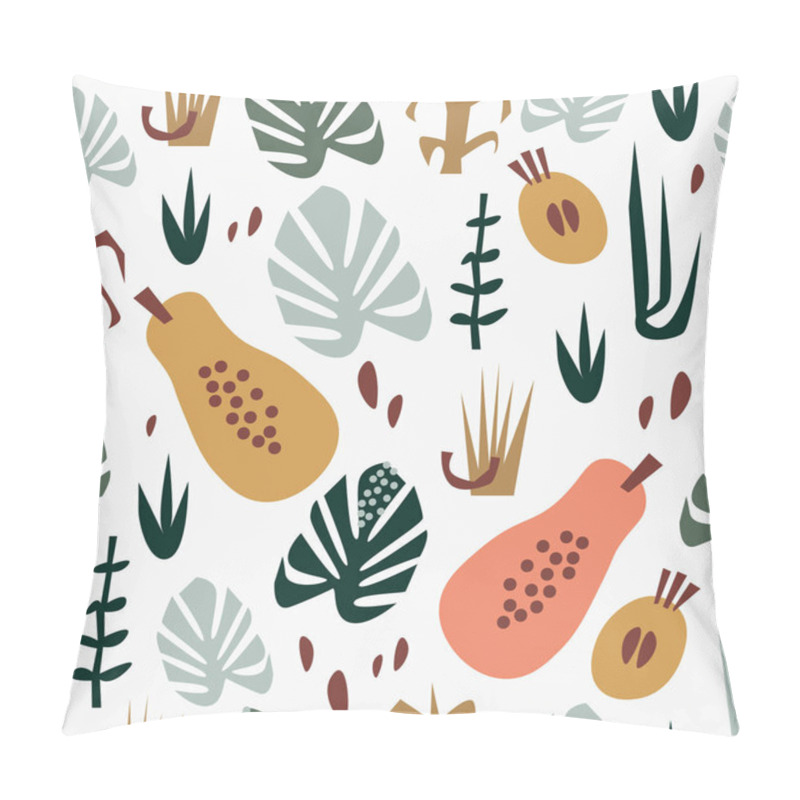 Personality  Hand Drawn Flat Seamless Pattern With Papayas, Other Fruits And Leaves. Summer Tropical Background. Vector Image, Clipart. Pillow Covers