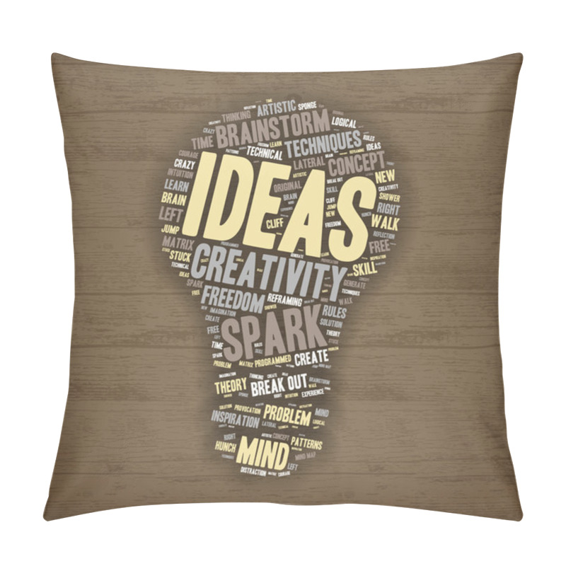 Personality  Word Cloud - Creativity And Inspiration - Light Bulb Shape On Wo Pillow Covers