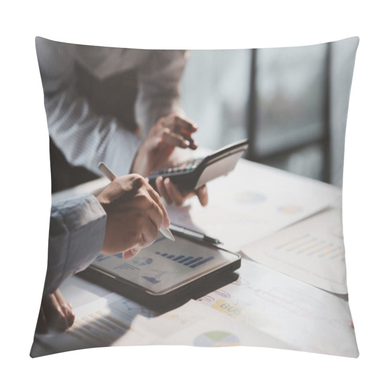 Personality  A Meeting Of Two Businessmen Brainstorming A Marketing Plan And Analyzing Sales To Come Up With Strategies For Marketing To Increase The Company's Sales. Business Administration Concept. Pillow Covers