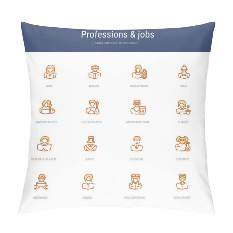 Personality  Set Of 16 Vector Stroke Icons Such As Taxi Driver, Policewoman,  Pillow Covers