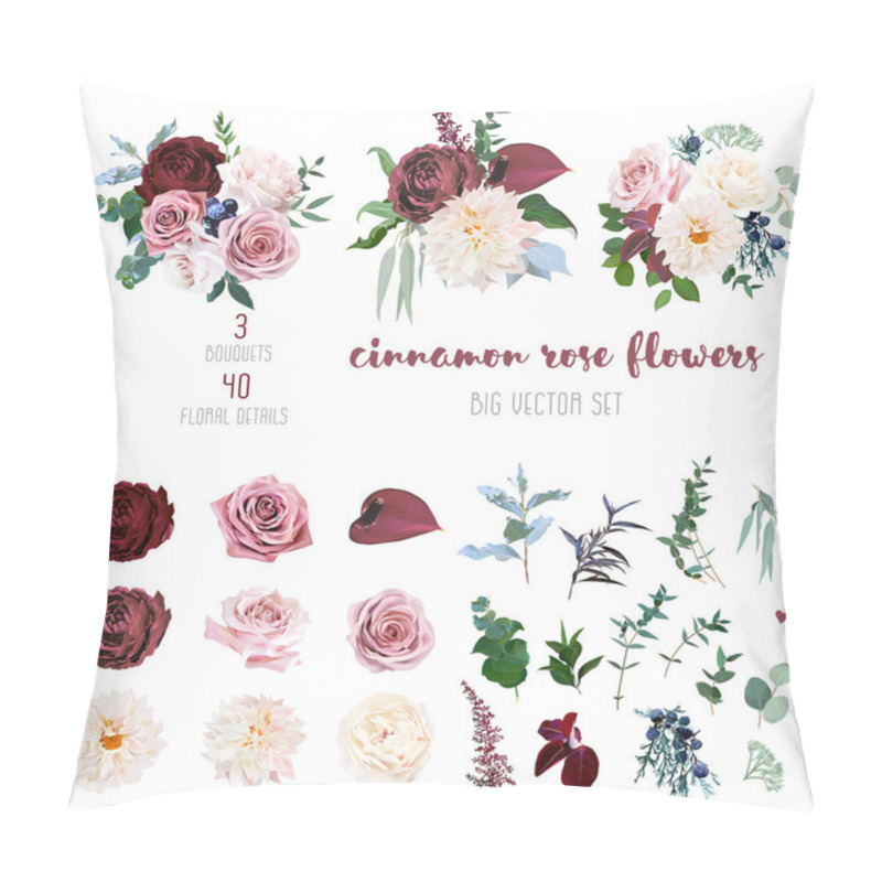 Personality  Desert Cinnamon, Brown, Dusty Pink And Creamy Roses, Dahlia, Burgundy Anthurium Pillow Covers