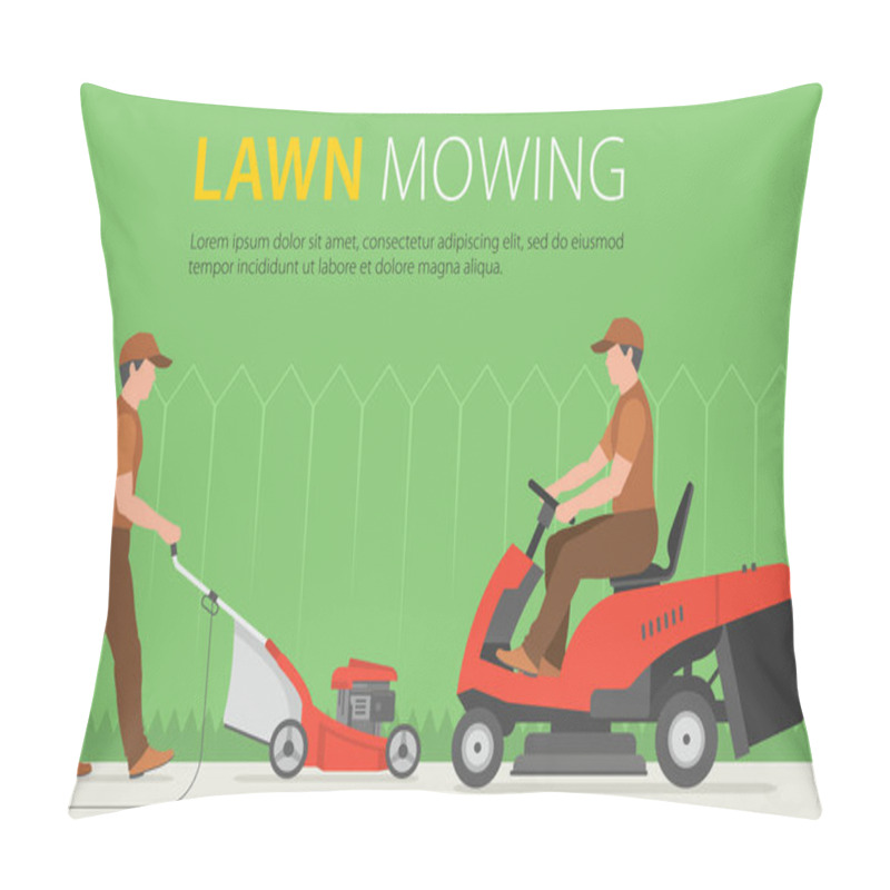 Personality   Man Mowing The Lawn With Red Lawn Mower Pillow Covers