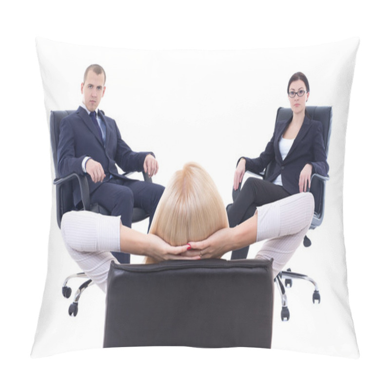 Personality  Conference Or Meeting In Office -three Young Business Persons Si Pillow Covers