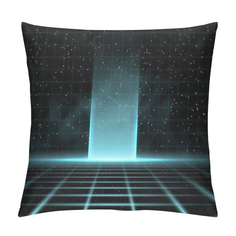 Personality  Synthwave Vaporwave Retrowave Blue Background With Great Glow In The Middle, Laser Grid, Starry Sky And Blue Smoke. Design For Poster, Cover, Wallpaper, Web, Banner, Etc. Pillow Covers