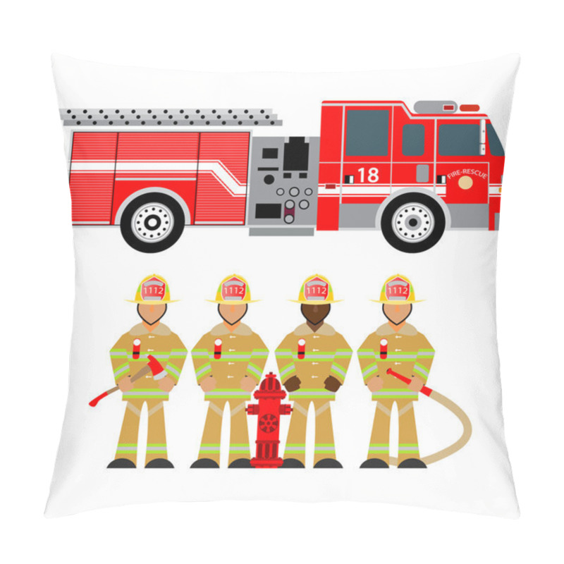 Personality  Fire Truck And Fireman, Fire Brigade, Team, Attributes, Sets Fire Brigade, Rescue, Vector Graphics, Wear Yellow 1 Pillow Covers