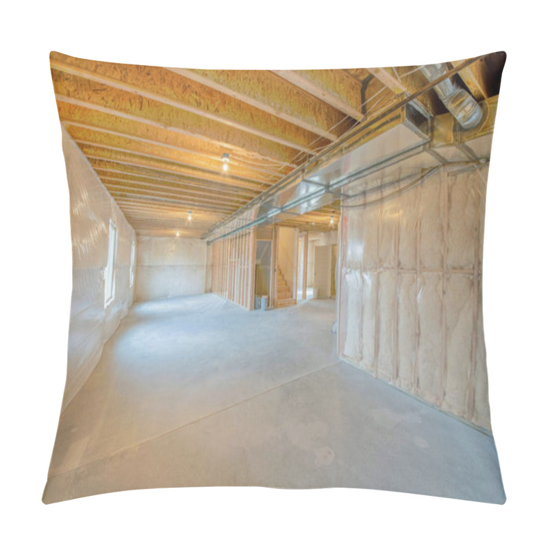 Personality  Large Unfinished Basement With Woodframes And Wall Insulation Pillow Covers