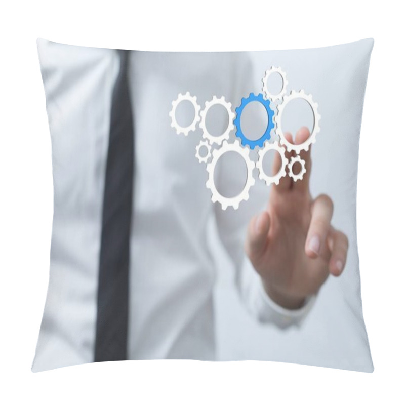 Personality  Business, Internet And Technology Concept. Business Select Gear Icon On Virtual Scree Pillow Covers