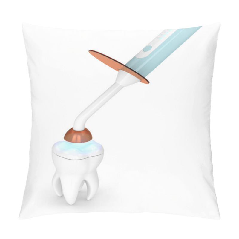 Personality  3d Render Of Dental Polymerization Lamp And Light Cured Onlay Filling Over White Background Pillow Covers