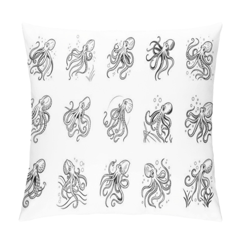 Personality  Hand-Drawn Octopus Illustrations  Artistic Marine Life Vectors Pillow Covers