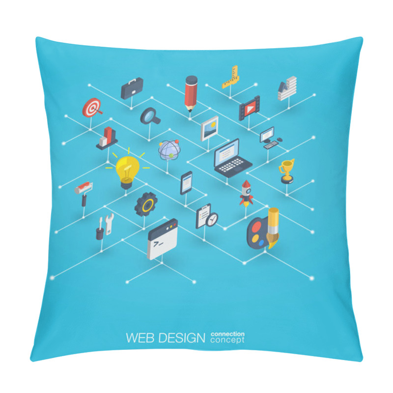 Personality  Web Design And Development Isometric Icons Pillow Covers