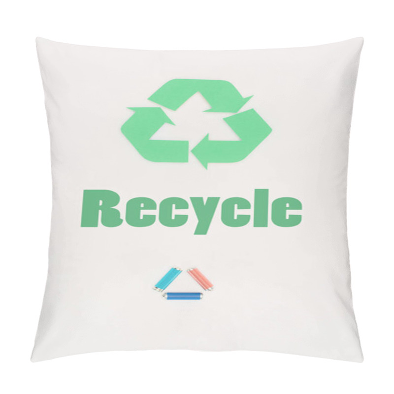 Personality  Top View Of Batteries With Recycle Sign On White Pillow Covers