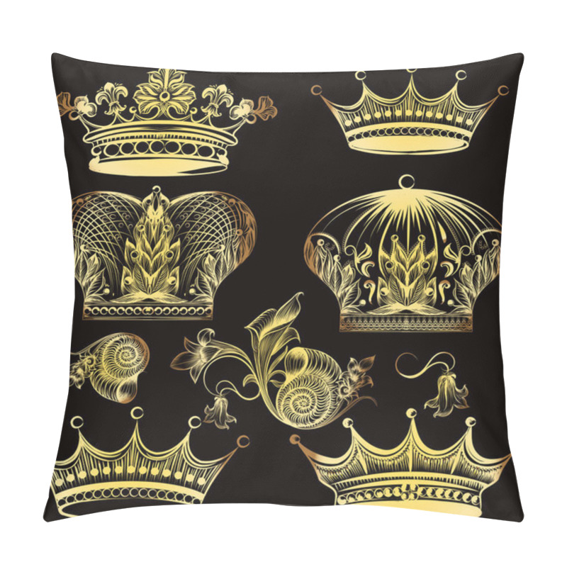 Personality  Collection Of Heraldic Golden Crowns Pillow Covers