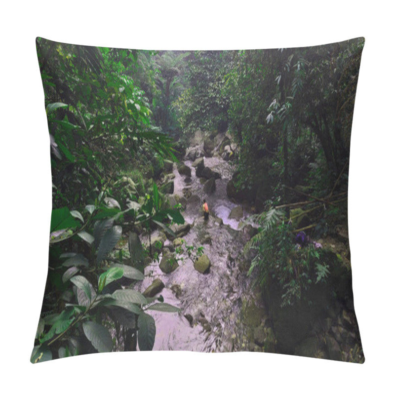 Personality  Sunset Serenity At The Waterfall. The Golden Hues Of Sunset Paint The Waterfall In A Magical Glow, Creating A Serene And Peaceful Atmosphere. Pillow Covers