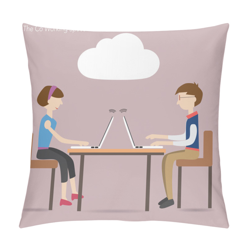 Personality  Two People In Co Working Space  And Cloud Concept Pillow Covers