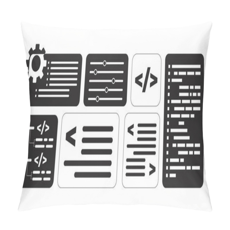 Personality  Software Development Programming Interface Black And White 2D Line Objects Set. Code Visualization. Brackets Slash Isolated Clip Arts Vector Outline Items Collection. Monochrome Spot Illustrations Pillow Covers