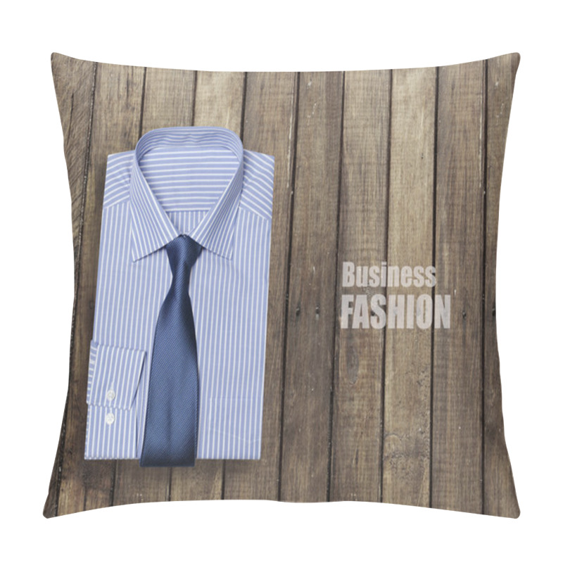 Personality  Blue Shirt On A Wooden Brown Background Pillow Covers