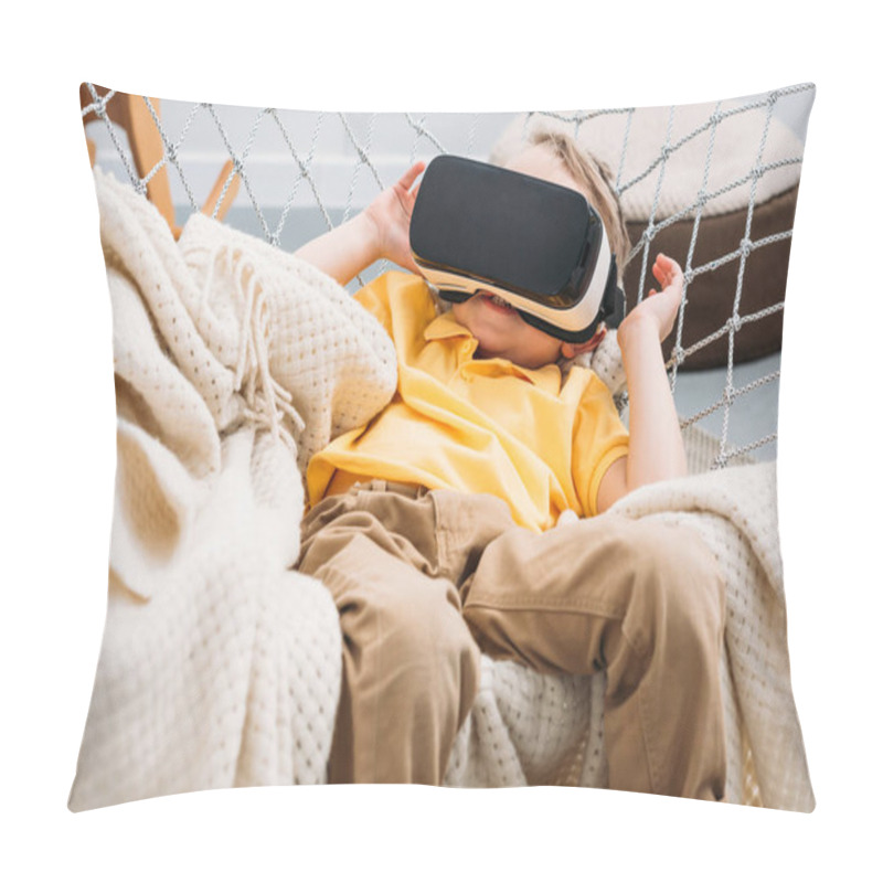 Personality  Little Boy In Rope Hammock Using Virtual Reality Headset Pillow Covers