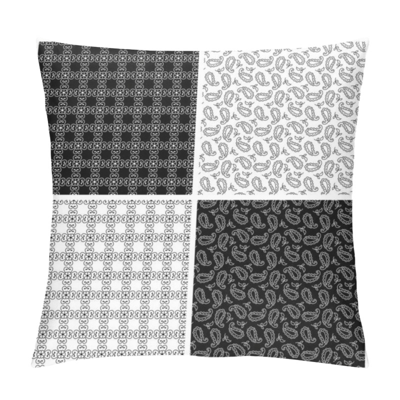 Personality  Black White Indian Paisley Buti Seamless Vector Patterns Pillow Covers