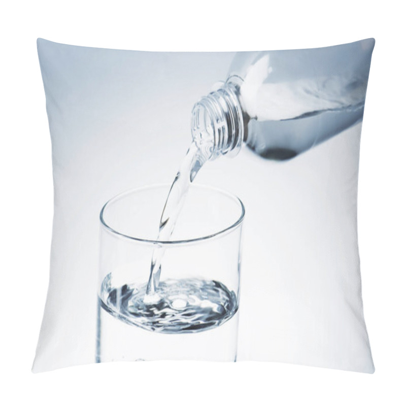 Personality  Close-up Shot Of Pouring Water From Plastic Bottle Into Glass Pillow Covers