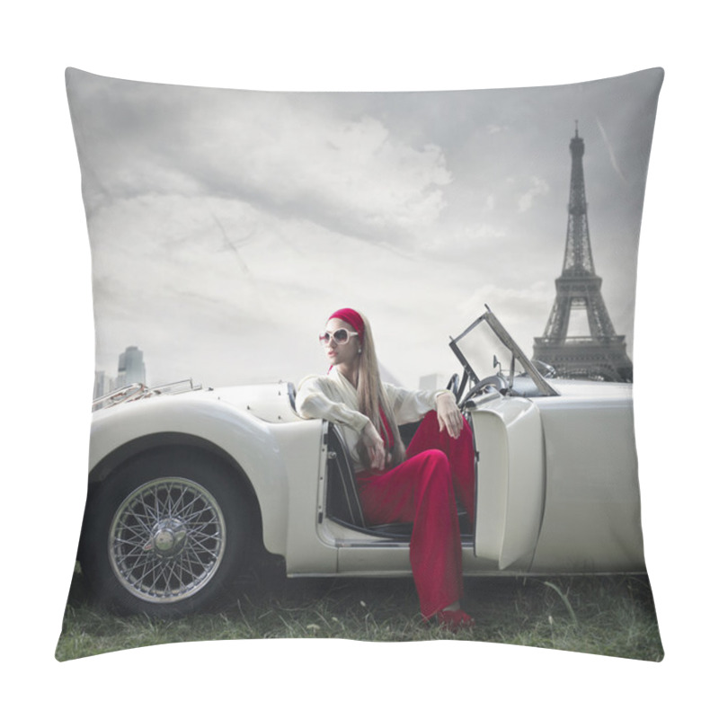 Personality  Fashion Woman On A Car Pillow Covers