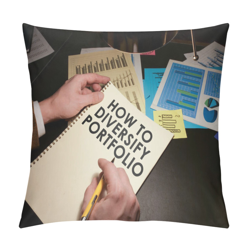 Personality  Man Reads About How To Diversify Your Portfolio For Investment And Savings. Pillow Covers