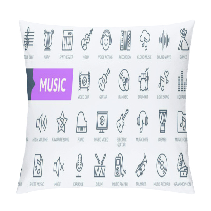 Personality  Music Web Icon Set - Outline Icon Set, Vector, Thin Line Icons Collection Pillow Covers