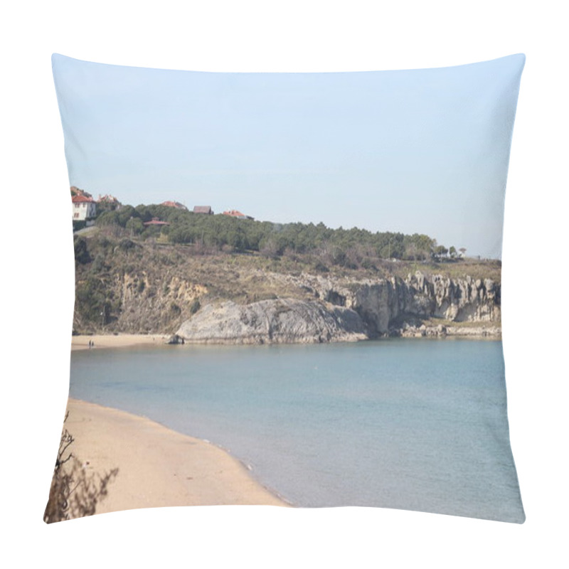 Personality  Istanbul,Turkey- February 12 2022: A Beach In Sile, Sunny Day Trip On The Seaside, Travelers Aspect. Pillow Covers