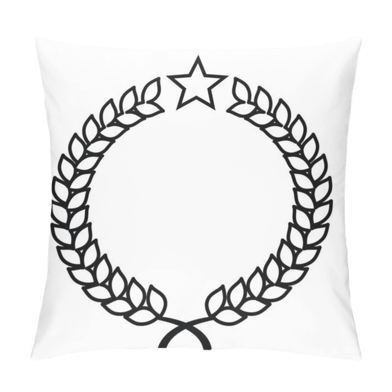 Personality  Simple Poster With Outline Black Wreath And Star Isolated On White Background, Copy Space Pillow Covers